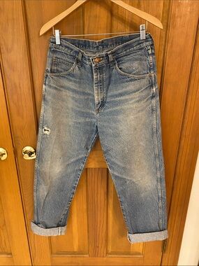 Relaxed Fit Men's Washed Blue Jeans Vintage Rustler 33x32